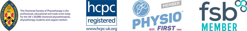 Chartered Society of Physiotherapy, HCPC Registered, Physio First member, FSB member